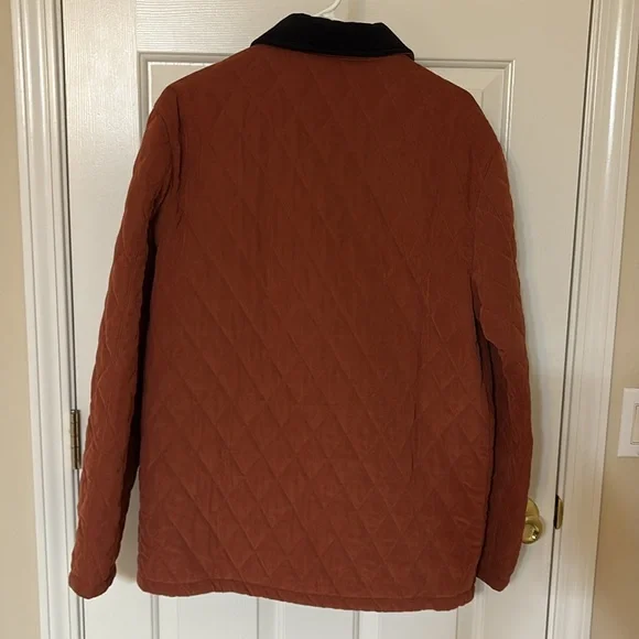 J Peterman Quilted Barn Jacket Brown Women’s M Corduroy Collar Button Front - Picture 7 of 15